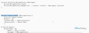 portion of PowerShell script for ChatGPT integration