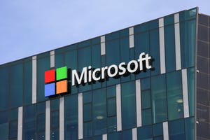 Microsoft on front of a building