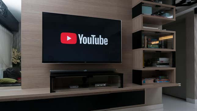 A flatscreen Android LG TV displaying the YouTube app logo