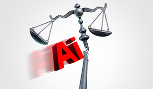 the letters "AI" bumping into scales