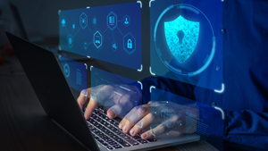 cybersecurity expert on a keyboard