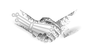 human and AI shake hands